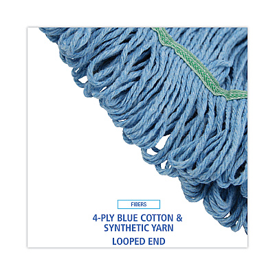 Boardwalk Super Loop Wet Mop Head, Cotton/Synthetic Fiber, 1" Headband, Medium Size, Blue (BWK502BLNB)