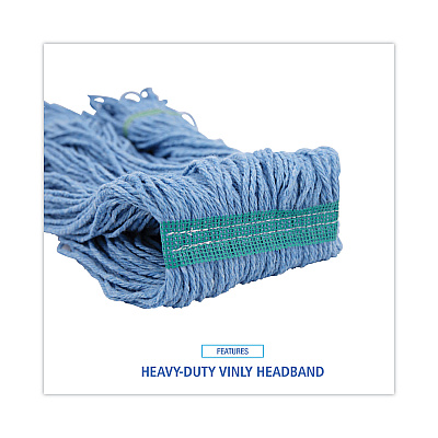 Boardwalk Super Loop Wet Mop Head, Cotton/Synthetic Fiber, 1" Headband, Medium Size, Blue (BWK502BLNB)