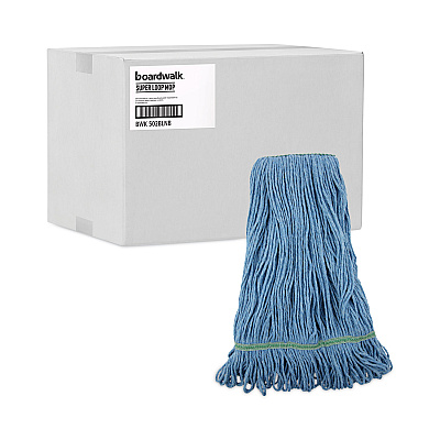 Boardwalk Super Loop Wet Mop Head, Cotton/Synthetic Fiber, 1" Headband, Medium Size, Blue, 12/Carton (BWK502BLNBCT)