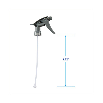 Boardwalk Chemical-Resistant Trigger Sprayer 320CR, 7.25" Tube, Fits16 oz Bottles, Gray, 24/Carton (BWK72108)