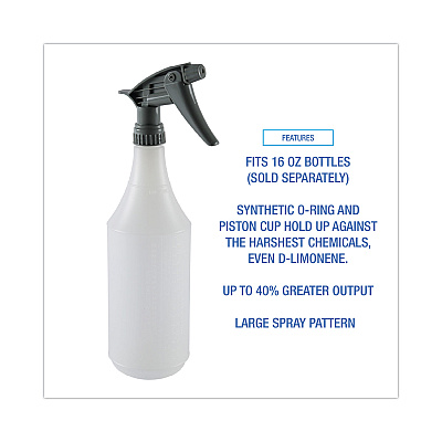 Boardwalk Chemical-Resistant Trigger Sprayer 320CR, 7.25" Tube, Fits16 oz Bottles, Gray, 24/Carton (BWK72108)