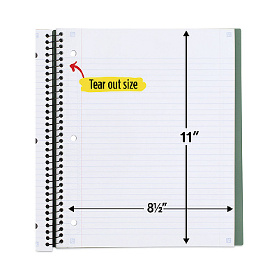 Five Star Advance Wirebound Notebook, Two Pockets, 1-Subject, Medium/College Rule, Randomly Assorted Cover Color, (100) 11 x 8.5 Sheets (MEA06322)