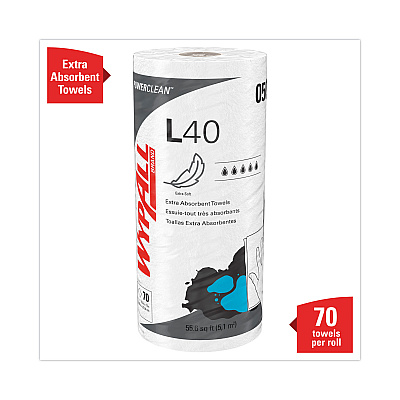 WypAll L40 Towels, Small Roll, 10.4 x 11, White, 70/Roll, 24 Rolls/Carton (KCC05027)