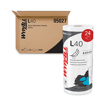 WypAll L40 Towels, Small Roll, 10.4 x 11, White, 70/Roll, 24 Rolls/Carton (KCC05027)