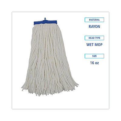 Boardwalk Cut-End Lie-Flat Mop Head, Rayon, 16oz, White, 12/Carton (BWKRM32016)