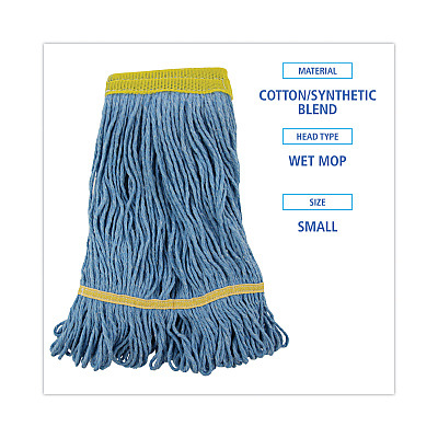 Boardwalk Super Loop Wet Mop Head, Cotton/Synthetic Fiber, 5" Headband, Small Size, Blue, 12/Carton (BWK501BL)