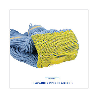 Boardwalk Super Loop Wet Mop Head, Cotton/Synthetic Fiber, 5" Headband, Small Size, Blue, 12/Carton (BWK501BL)