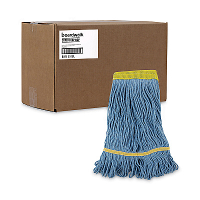 Boardwalk Super Loop Wet Mop Head, Cotton/Synthetic Fiber, 5" Headband, Small Size, Blue, 12/Carton (BWK501BL)