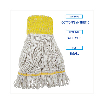 Boardwalk Super Loop Wet Mop Head, Cotton/Synthetic Fiber, 5" Headband, Small Size, White, 12/Carton (BWK501WH)