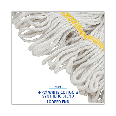 Boardwalk Super Loop Wet Mop Head, Cotton/Synthetic Fiber, 5" Headband, Small Size, White, 12/Carton (BWK501WH)
