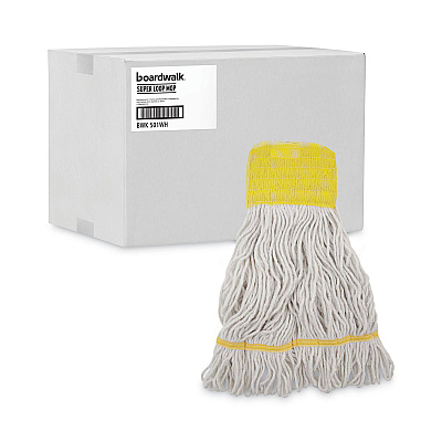 Boardwalk Super Loop Wet Mop Head, Cotton/Synthetic Fiber, 5" Headband, Small Size, White, 12/Carton (BWK501WH)