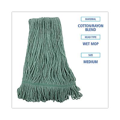 Boardwalk Mop Head, Premium Standard Head, Cotton/Rayon Fiber, Medium, Green, 12/Carton (BWK502GNNB)