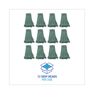 Boardwalk Mop Head, Premium Standard Head, Cotton/Rayon Fiber, Medium, Green, 12/Carton (BWK502GNNB)