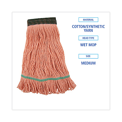 Boardwalk Super Loop Wet Mop Head, Cotton/Synthetic Fiber, 5" Headband, Medium Size, Orange, 12/Carton (BWK502OR)