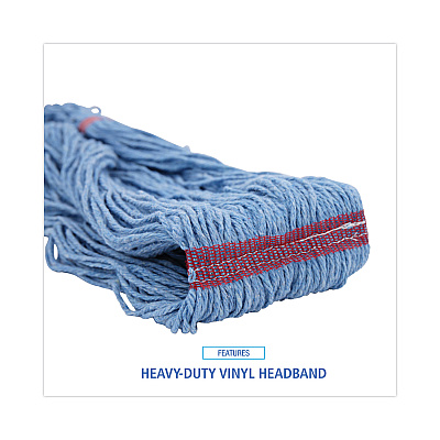 Boardwalk Super Loop Wet Mop Head, Cotton/Synthetic Fiber, 1" Headband, Large Size, Blue, 12/Carton (BWK503BLNB)