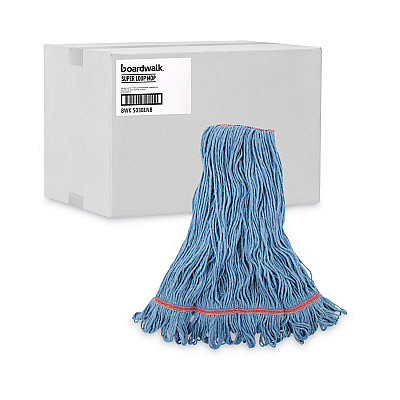 Boardwalk Super Loop Wet Mop Head, Cotton/Synthetic Fiber, 1" Headband, Large Size, Blue, 12/Carton (BWK503BLNB)