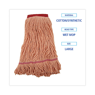 Boardwalk Super Loop Wet Mop Head, Cotton/Synthetic Fiber, 5" Headband, Large Size, Orange, 12/Carton (BWK503OR)
