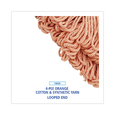 Boardwalk Super Loop Wet Mop Head, Cotton/Synthetic Fiber, 5" Headband, Large Size, Orange, 12/Carton (BWK503OR)