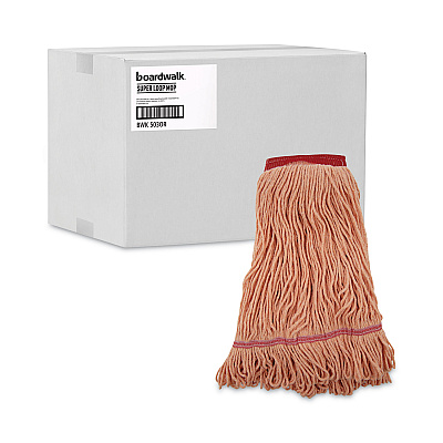 Boardwalk Super Loop Wet Mop Head, Cotton/Synthetic Fiber, 5" Headband, Large Size, Orange, 12/Carton (BWK503OR)