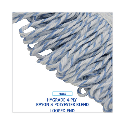 Boardwalk Mop Head, Floor Finish, Narrow, Rayon/Polyester, Medium, White/Blue, 12/Carton (BWK542CT)