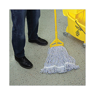 Boardwalk Mop Head, Floor Finish, Narrow, Rayon/Polyester, Medium, White/Blue, 12/Carton (BWK542CT)
