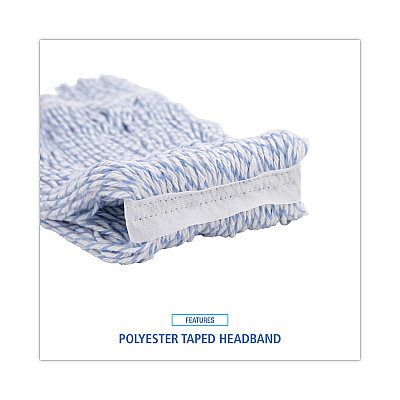 Boardwalk Mop Head, Floor Finish, Narrow, Rayon/Polyester, Medium, White/Blue, 12/Carton (BWK542CT)
