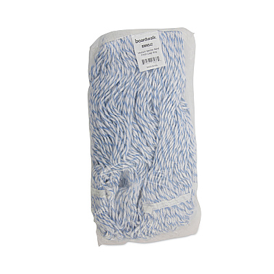 Boardwalk Mop Head, Floor Finish, Narrow, Rayon/Polyester, Medium, White/Blue, 12/Carton (BWK542CT)