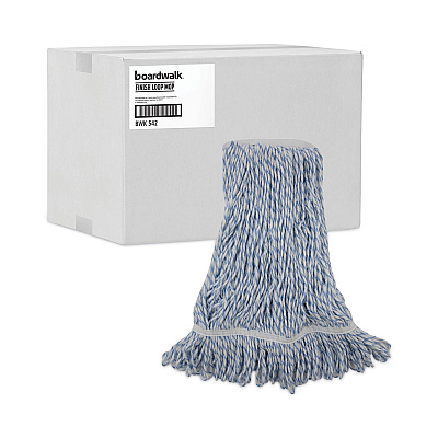 Boardwalk Mop Head, Floor Finish, Narrow, Rayon/Polyester, Medium, White/Blue, 12/Carton (BWK542CT)