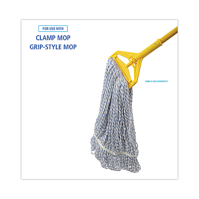 Boardwalk Mop Head, Floor Finish, Narrow, Rayon/Polyester, Large, White/Blue, 12/Carton (BWK543CT)