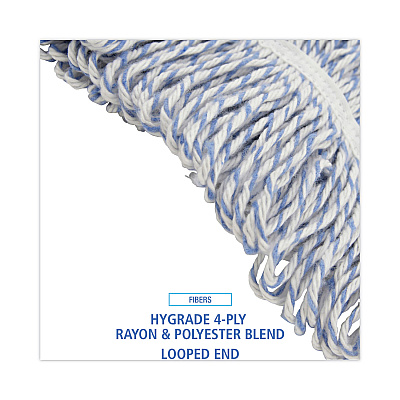 Boardwalk Mop Head, Floor Finish, Narrow, Rayon/Polyester, Large, White/Blue, 12/Carton (BWK543CT)