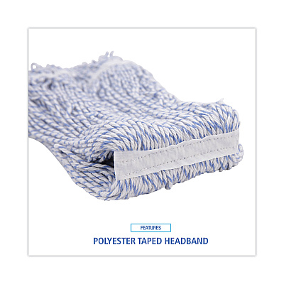 Boardwalk Mop Head, Floor Finish, Narrow, Rayon/Polyester, Large, White/Blue, 12/Carton (BWK543CT)