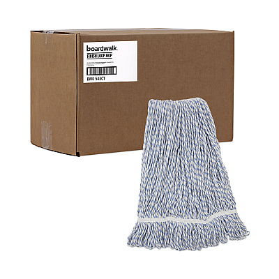 Boardwalk Mop Head, Floor Finish, Narrow, Rayon/Polyester, Large, White/Blue, 12/Carton (BWK543CT)