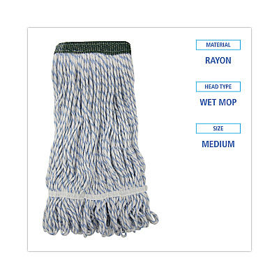 Boardwalk Mop Head, Floor Finish, Wide, Rayon/Polyester, Medium, White/Blue, 12/Carton (BWK552)
