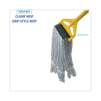 Boardwalk Mop Head, Floor Finish, Wide, Rayon/Polyester, Medium, White/Blue, 12/Carton (BWK552)