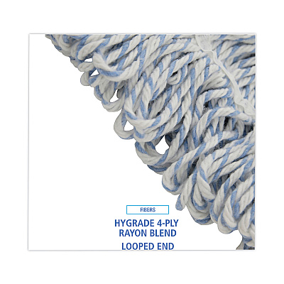 Boardwalk Mop Head, Floor Finish, Wide, Rayon/Polyester, Medium, White/Blue, 12/Carton (BWK552)