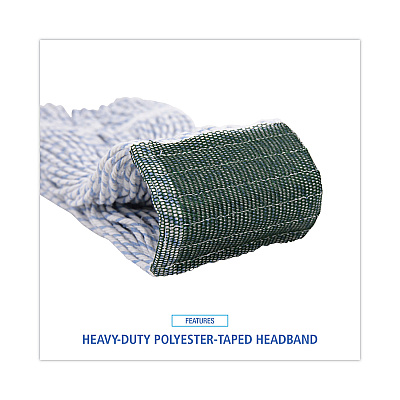Boardwalk Mop Head, Floor Finish, Wide, Rayon/Polyester, Medium, White/Blue, 12/Carton (BWK552)