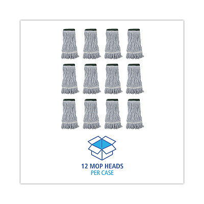 Boardwalk Mop Head, Floor Finish, Wide, Rayon/Polyester, Medium, White/Blue, 12/Carton (BWK552)