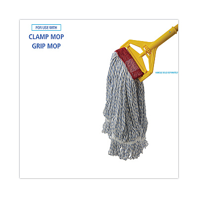 Boardwalk Mop Head, Floor Finish, Wide, Rayon/Polyester, Large, White/Blue, 12/Carton (BWK553)