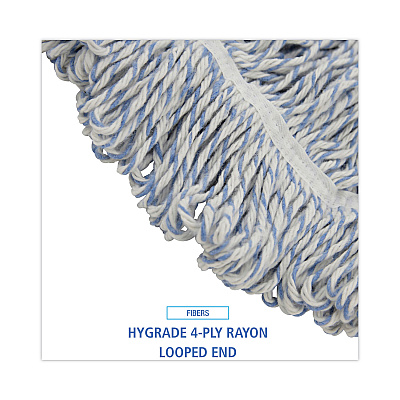 Boardwalk Mop Head, Floor Finish, Wide, Rayon/Polyester, Large, White/Blue, 12/Carton (BWK553)