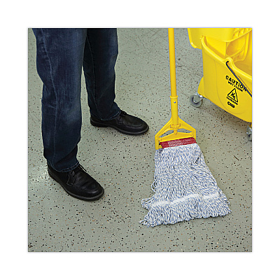 Boardwalk Mop Head, Floor Finish, Wide, Rayon/Polyester, Large, White/Blue, 12/Carton (BWK553)