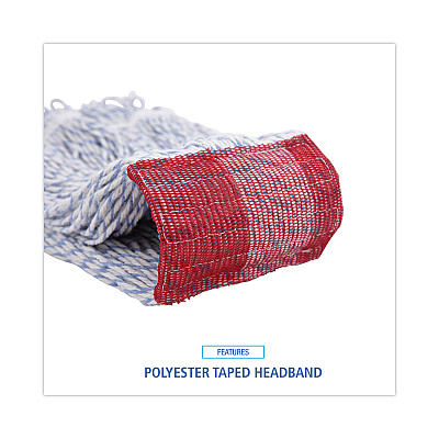 Boardwalk Mop Head, Floor Finish, Wide, Rayon/Polyester, Large, White/Blue, 12/Carton (BWK553)
