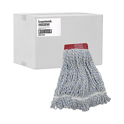 Boardwalk Mop Head, Floor Finish, Wide, Rayon/Polyester, Large, White/Blue, 12/Carton (BWK553)