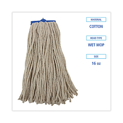 Boardwalk Cut-End Lie-Flat Wet Mop Head, Cotton, 16oz, White, 12/Carton (BWK716CCT)