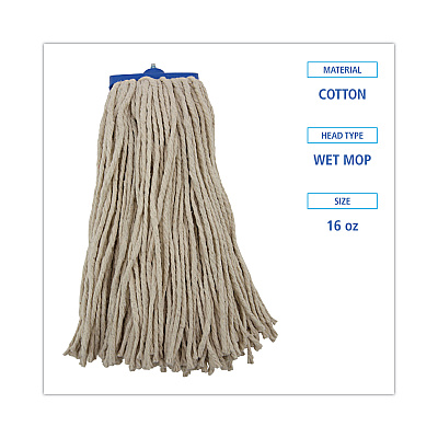 Boardwalk Cut-End Lie-Flat Wet Mop Head, Cotton, 16oz, White (BWK716CEA)