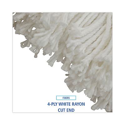 Boardwalk Cut-End Lie-Flat Wet Mop Head, Rayon, 16oz, White, 12/Carton (BWK716RCT)