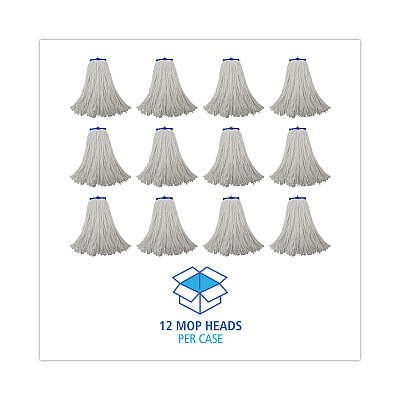 Boardwalk Mop Head, Economical Lie-Flat Head, Rayon Fiber, 20oz, White, 12/Carton (BWK720R)