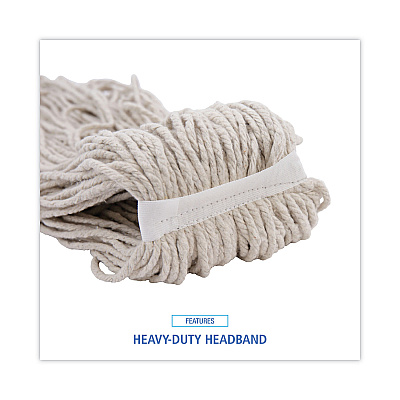 Boardwalk Mop Head, Economical Lie-Flat Head, Cotton Fiber, 32oz, White, 12/Carton (BWK732C)