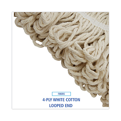 Boardwalk Mop Head, Lie-Flat Head, Cotton Fiber, 24 oz, White, 12/Carton (BWK824C)