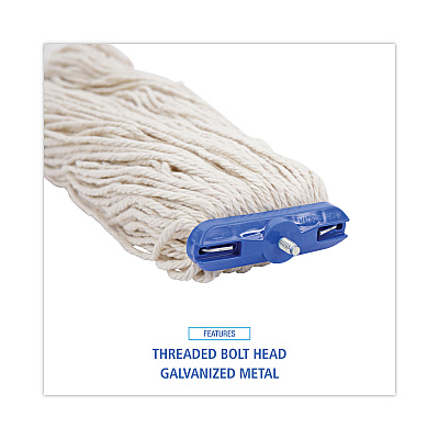 Boardwalk Mop Head, Lie-Flat Head, Cotton Fiber, 24 oz, White, 12/Carton (BWK824C)