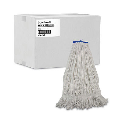 Boardwalk Mop Head, Lie-Flat Head, Rayon Fiber, 24oz, White, 12/Carton (BWK824R)